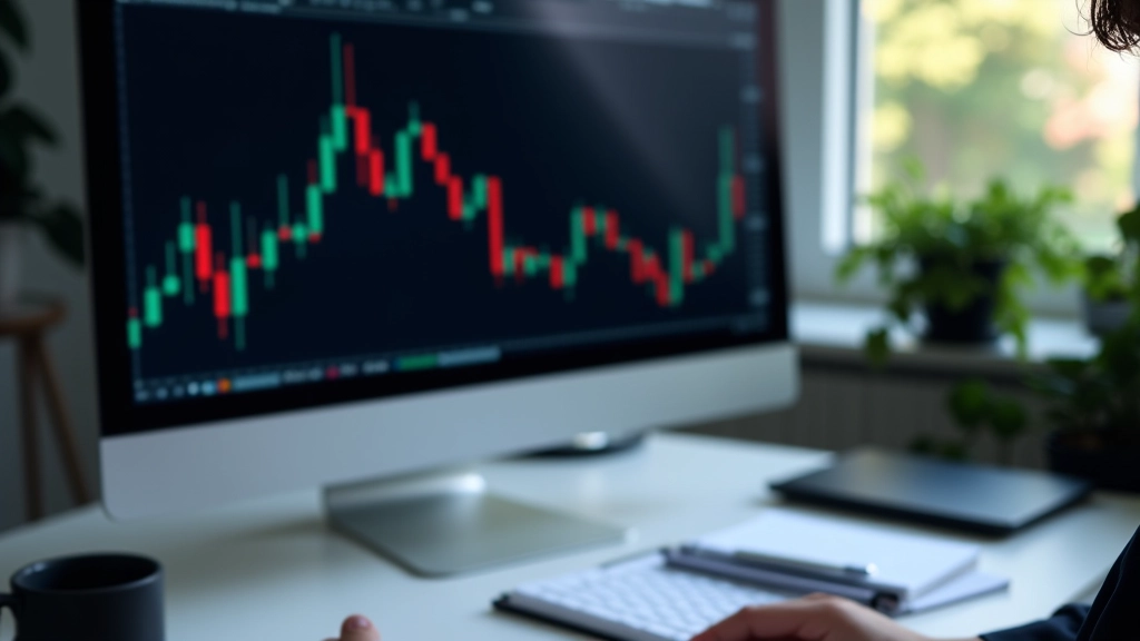 Computer monitor displaying candlestick charts with support and resistance levels clearly marked