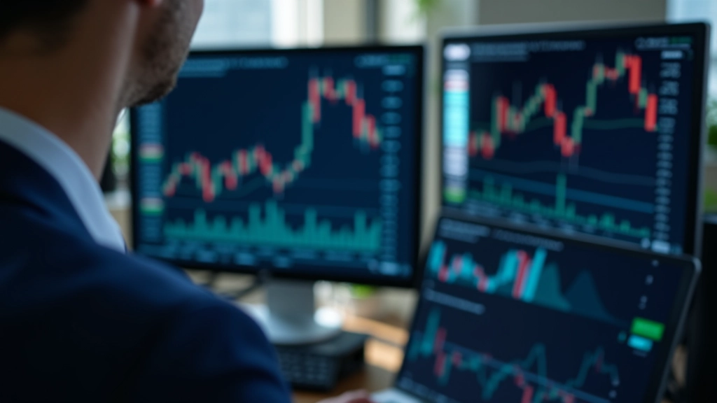Professional trader analyzing price charts on multiple monitors