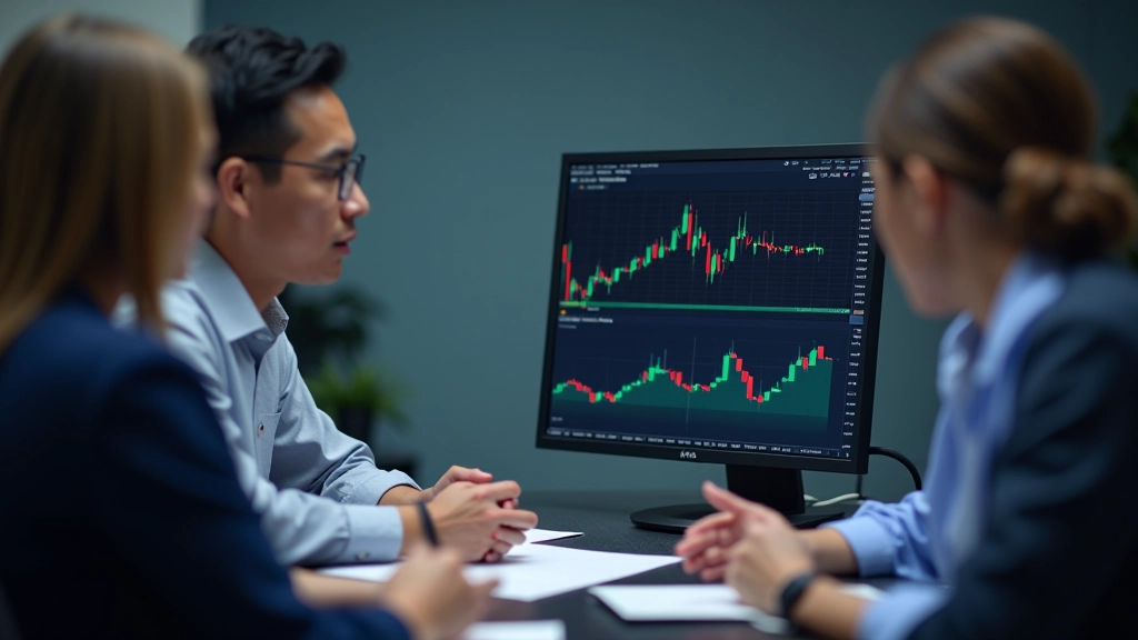 Group of traders discussing chart analysis during workshop session