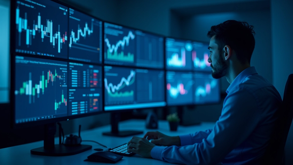 Analytics dashboard showing market data and trading statistics on computer screens