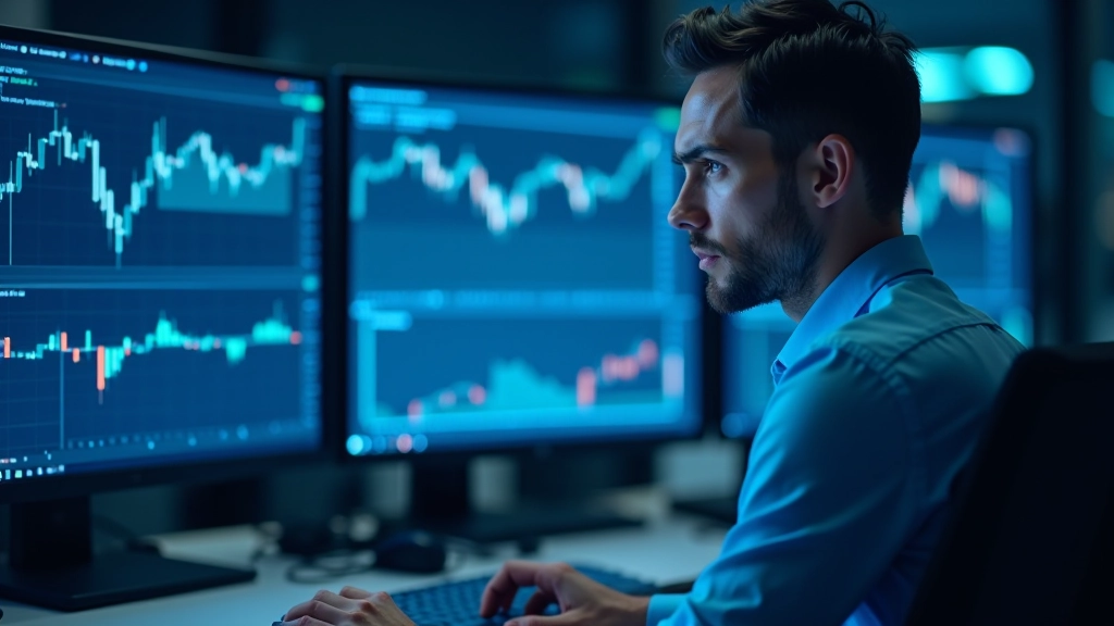 Professional trader analyzing financial charts with technical analysis patterns